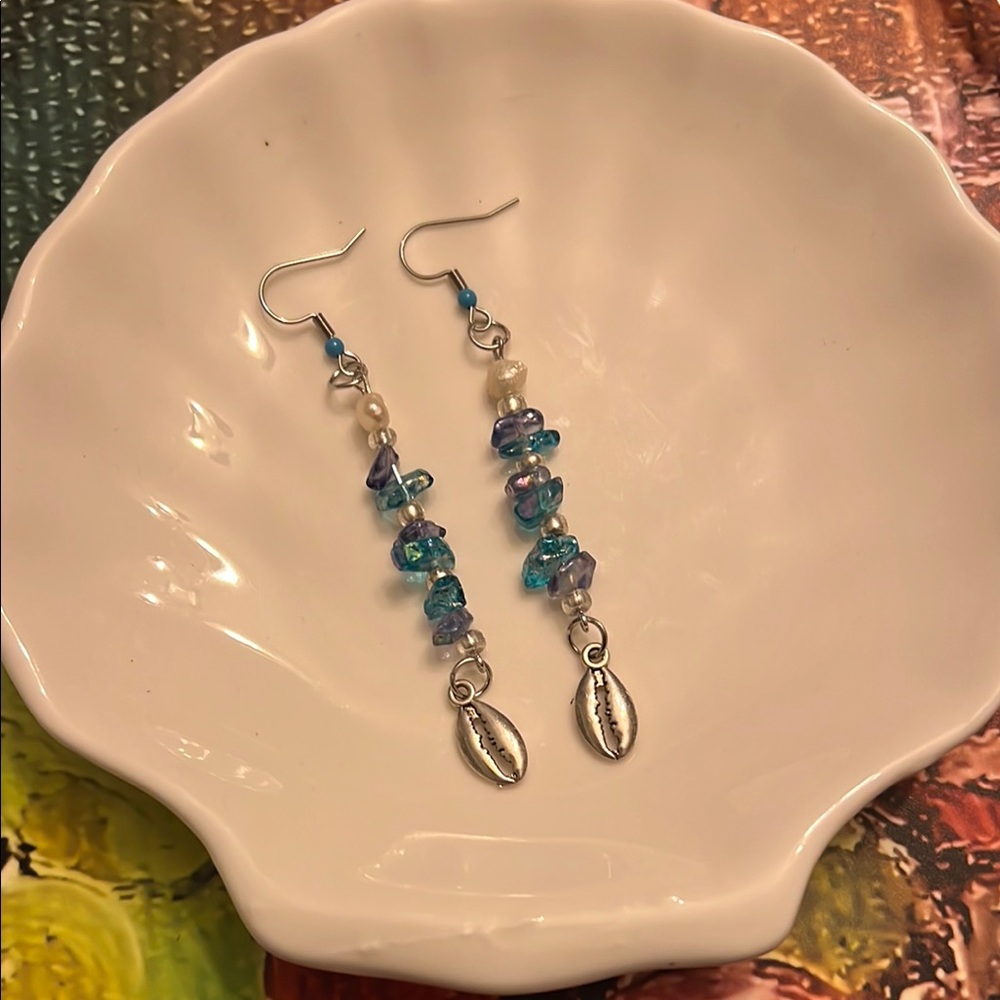 Blue and Silver Spiral Earrings with Crystal Accents
